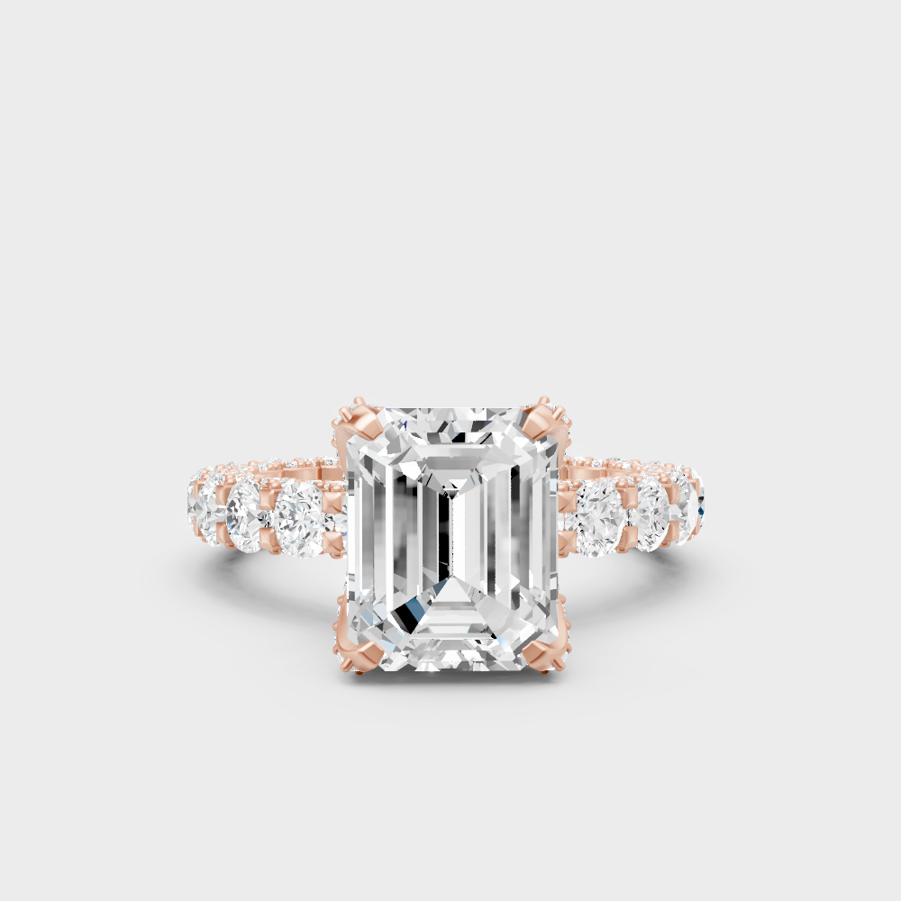 Romantic 18K Rose Gold Hidden Halo Ring With 7.28Ct Emerald Lab-Grown Diamond